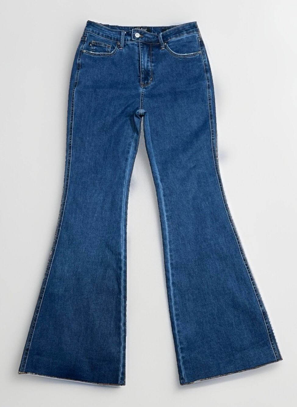 Judy Blue Women's Flare Fit High Rise Raw Hem Medium Wash Denim Jeans Size 11/32